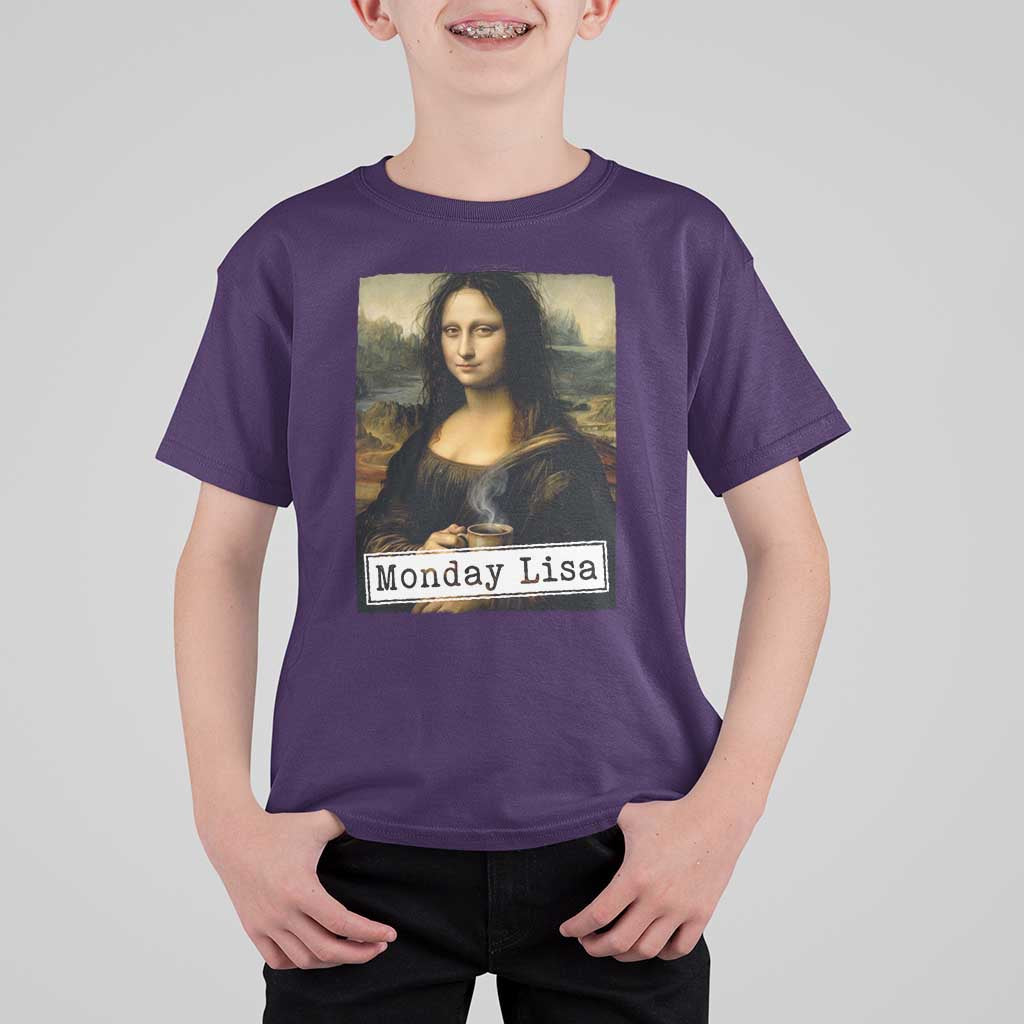 Monday Lisa Coffee Lover T Shirt For Kid Funny Mona Lisa Art Parody Graphic Tired Work