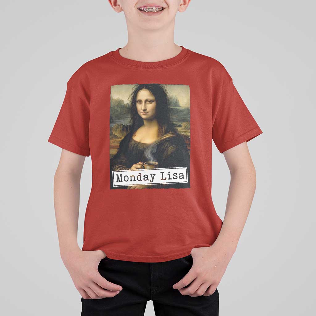 Monday Lisa Coffee Lover T Shirt For Kid Funny Mona Lisa Art Parody Graphic Tired Work