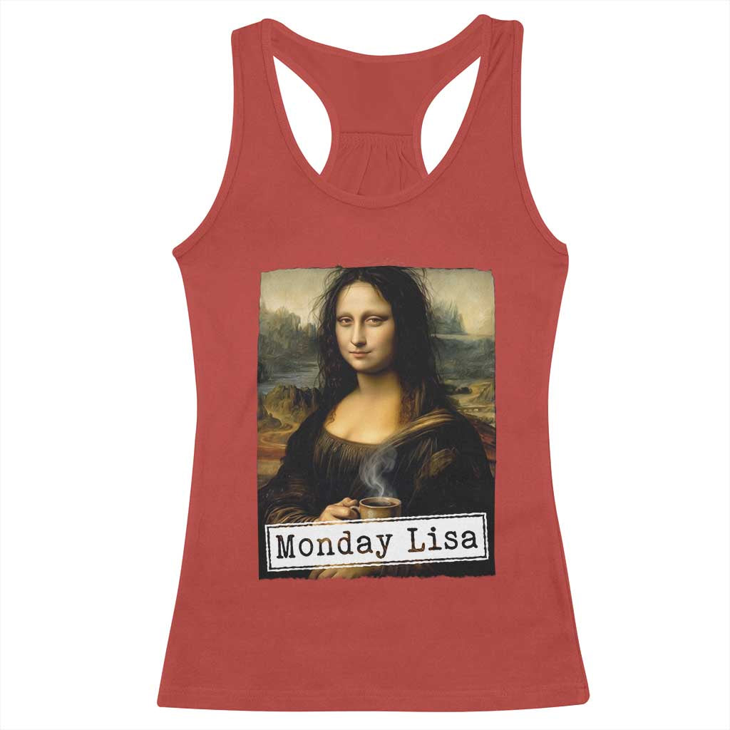 Monday Lisa Coffee Lover Racerback Tank Top Funny Mona Lisa Art Parody Graphic Tired Work