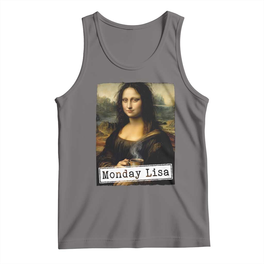 Monday Lisa Coffee Lover Tank Top Funny Mona Lisa Art Parody Graphic Tired Work