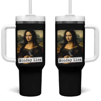 Monday Lisa Coffee Lover Tumbler With Handle Funny Mona Lisa Art Parody Graphic Tired Work