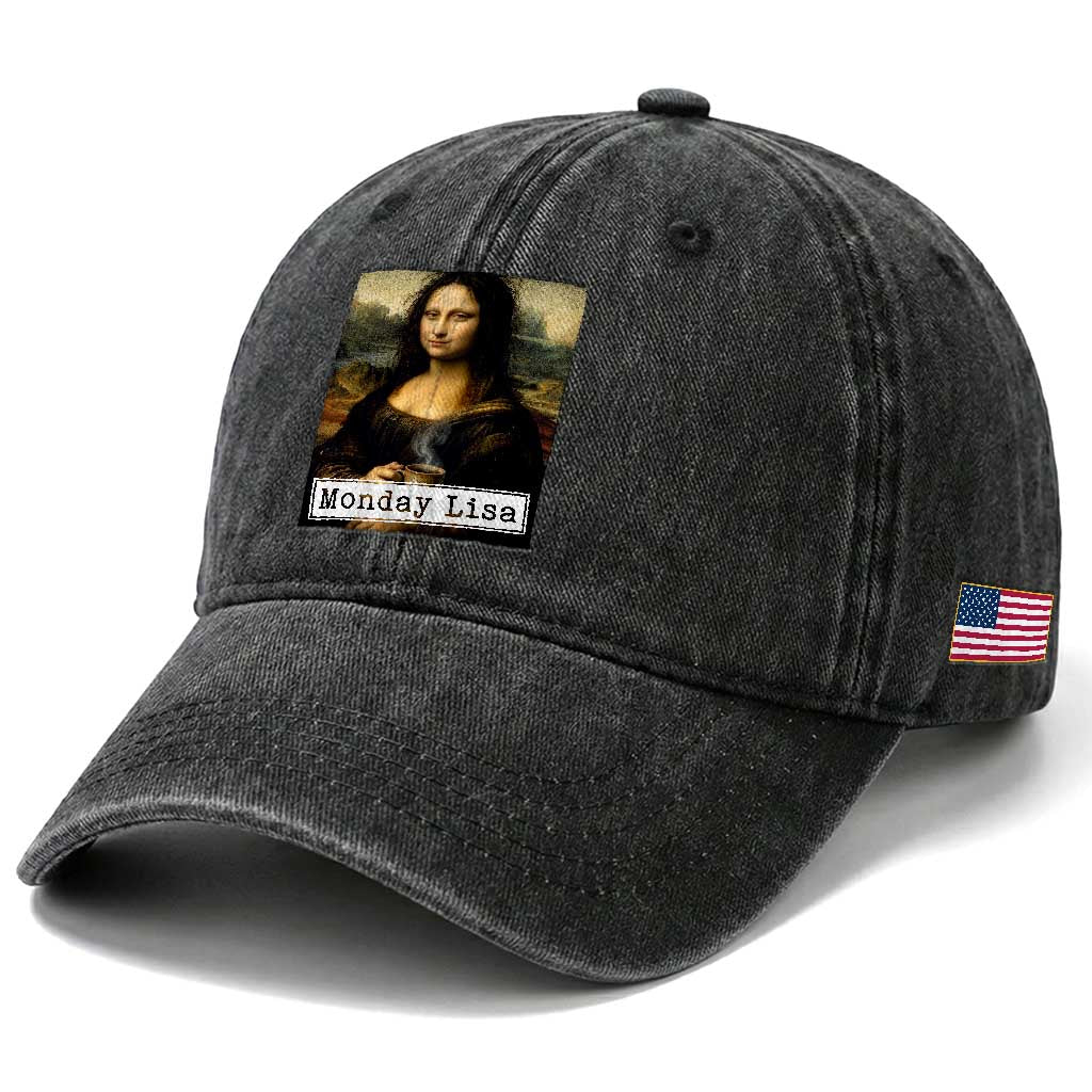 Monday Lisa Coffee Lover Washed Cotton Baseball Cap Funny Mona Lisa Art Parody Graphic Tired Work