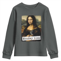 Monday Lisa Coffee Lover Youth Sweatshirt Funny Mona Lisa Art Parody Graphic Tired Work