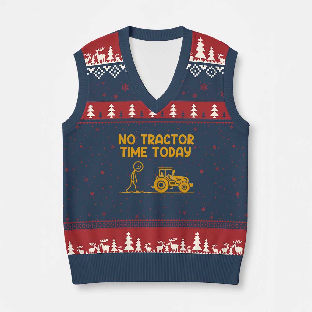 Funny Farm Life Stickman Meme V-Neck Knit Sweater Vest No Tractor Time Today