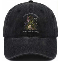 Funny Botanical Skull Dark Humor Washed Cotton Baseball Cap All Plants Are Edible Some Only Once