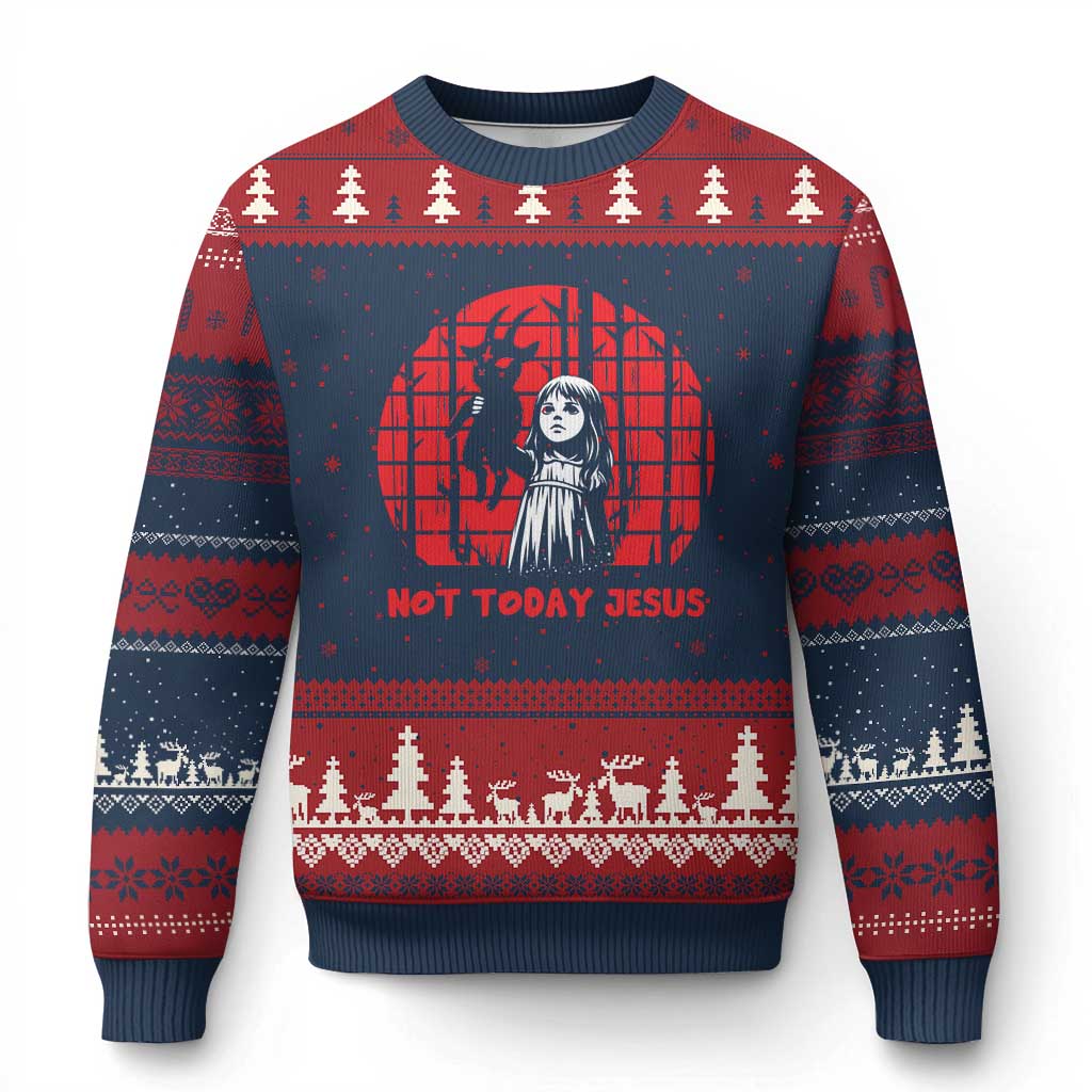 Not Today Jesus Ugly Christmas Sweater Gothic Dark Art Pastel Goth Creepy Graphic