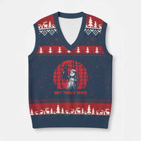 Not Today Jesus V-Neck Knit Sweater Vest Gothic Dark Art Pastel Goth Creepy Graphic