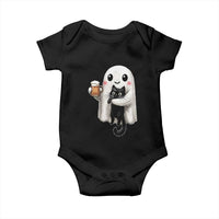 Funny Halloween Baby Onesie Cute Ghost Holding Black Cat Drinking Beer