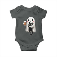 Funny Halloween Baby Onesie Cute Ghost Holding Black Cat Drinking Beer