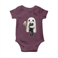 Funny Halloween Baby Onesie Cute Ghost Holding Black Cat Drinking Beer