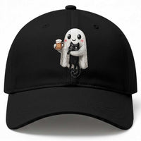 Funny Halloween Baseball Cap Cute Ghost Holding Black Cat Drinking Beer