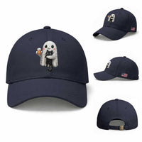 Funny Halloween Baseball Cap Cute Ghost Holding Black Cat Drinking Beer