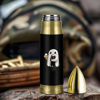 Funny Halloween Bullet Tumbler Cute Ghost Holding Black Cat Drinking Beer
