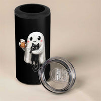 Funny Halloween 4 in 1 Can Cooler Tumbler Cute Ghost Holding Black Cat Drinking Beer
