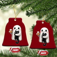 Funny Halloween Ceramic Ornament Cute Ghost Holding Black Cat Drinking Beer