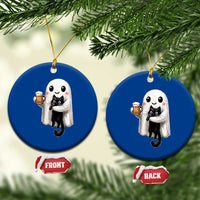 Funny Halloween Ceramic Ornament Cute Ghost Holding Black Cat Drinking Beer