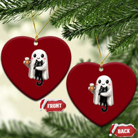 Funny Halloween Ceramic Ornament Cute Ghost Holding Black Cat Drinking Beer