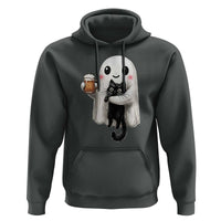Funny Halloween Hoodie Cute Ghost Holding Black Cat Drinking Beer