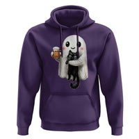 Funny Halloween Hoodie Cute Ghost Holding Black Cat Drinking Beer