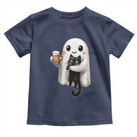 Funny Halloween Toddler T Shirt Cute Ghost Holding Black Cat Drinking Beer