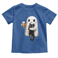 Funny Halloween Toddler T Shirt Cute Ghost Holding Black Cat Drinking Beer