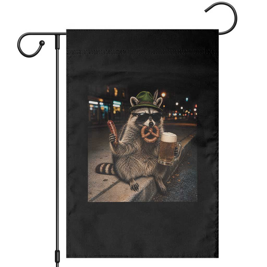 Funny Oktoberfest Raccoon Garden Flag Cute Trash Panda Beer Festival Bavarian Gift