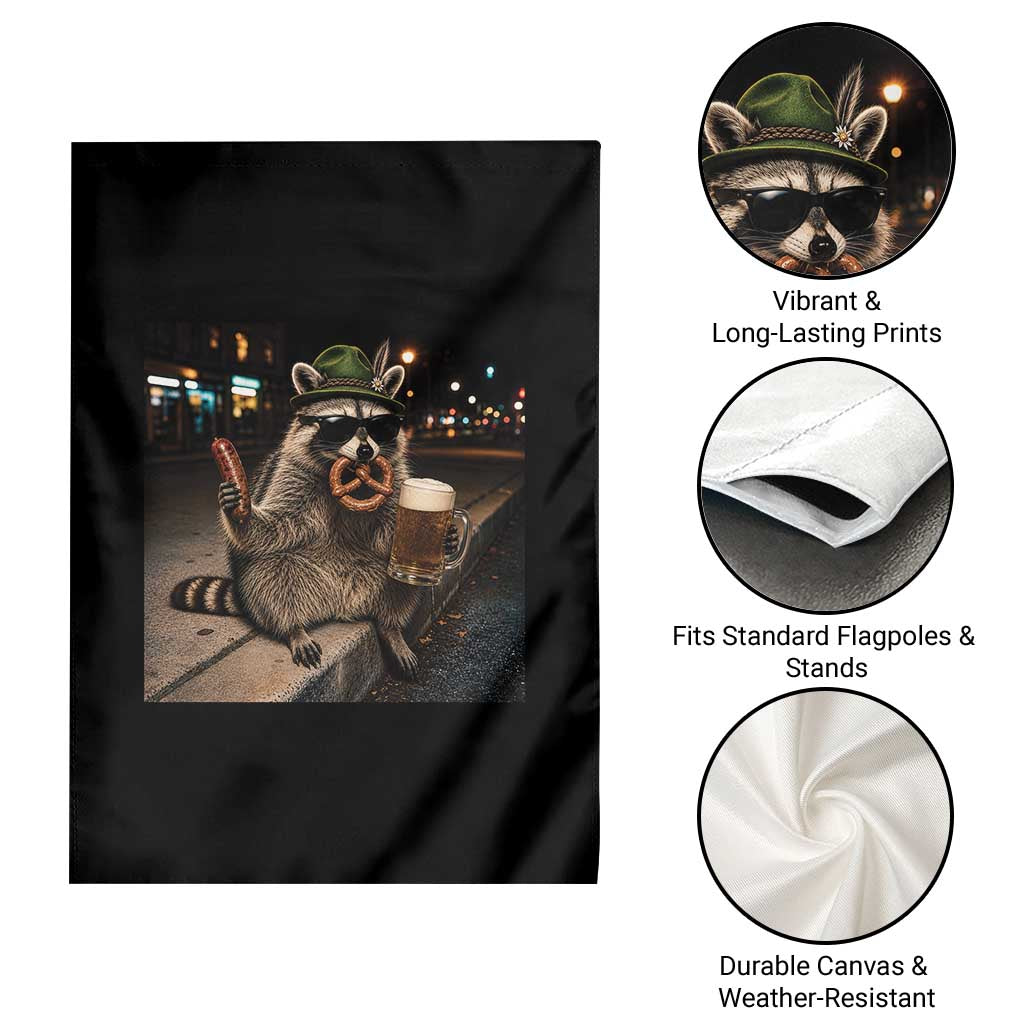 Funny Oktoberfest Raccoon Garden Flag Cute Trash Panda Beer Festival Bavarian Gift