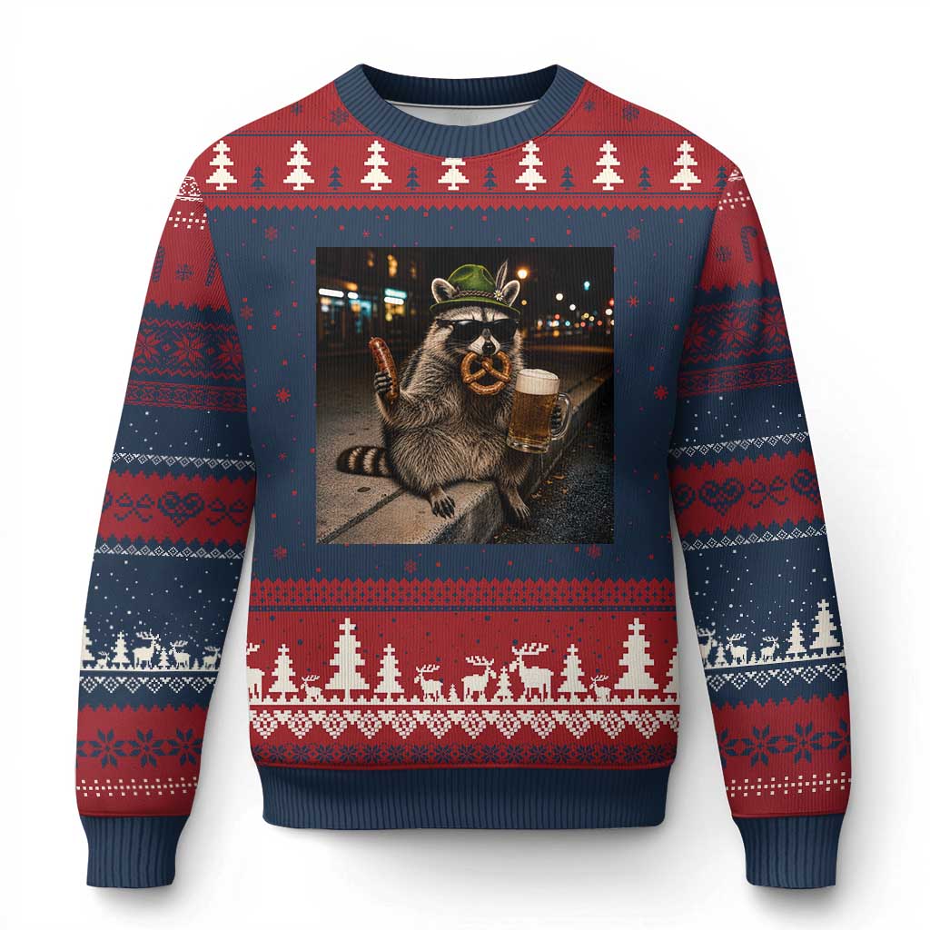 Funny Oktoberfest Raccoon Ugly Christmas Sweater Cute Trash Panda Beer Festival Bavarian Gift
