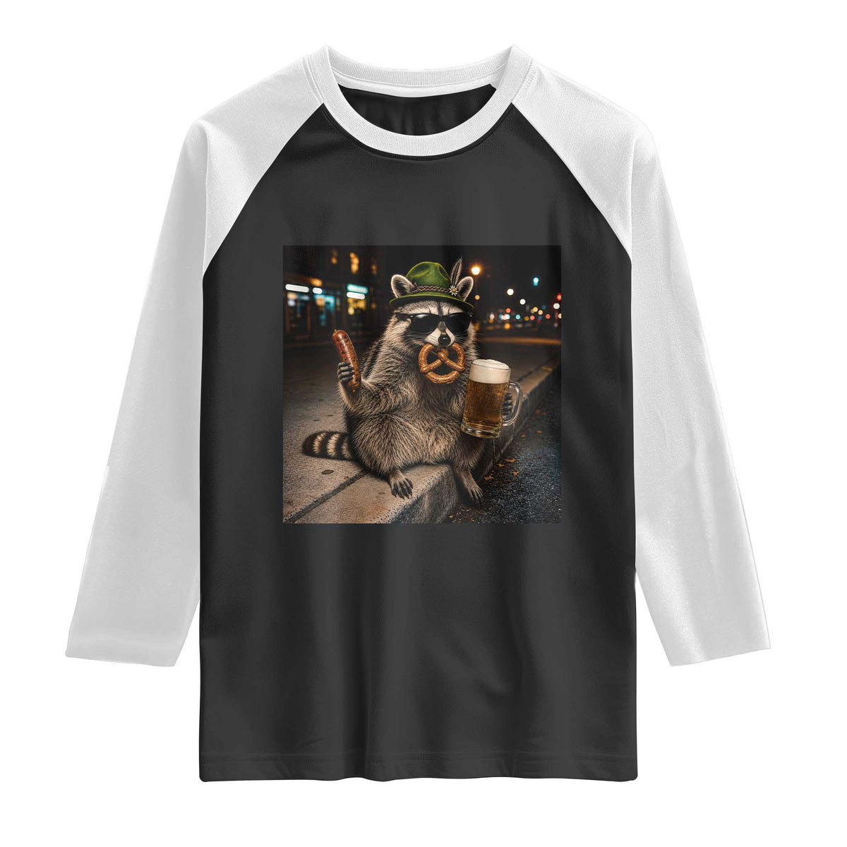 Funny Oktoberfest Raccoon Raglan Shirt Cute Trash Panda Beer Festival Bavarian Gift