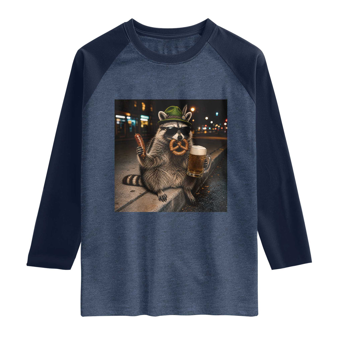 Funny Oktoberfest Raccoon Raglan Shirt Cute Trash Panda Beer Festival Bavarian Gift