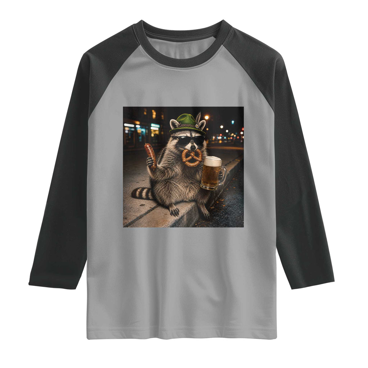 Funny Oktoberfest Raccoon Raglan Shirt Cute Trash Panda Beer Festival Bavarian Gift