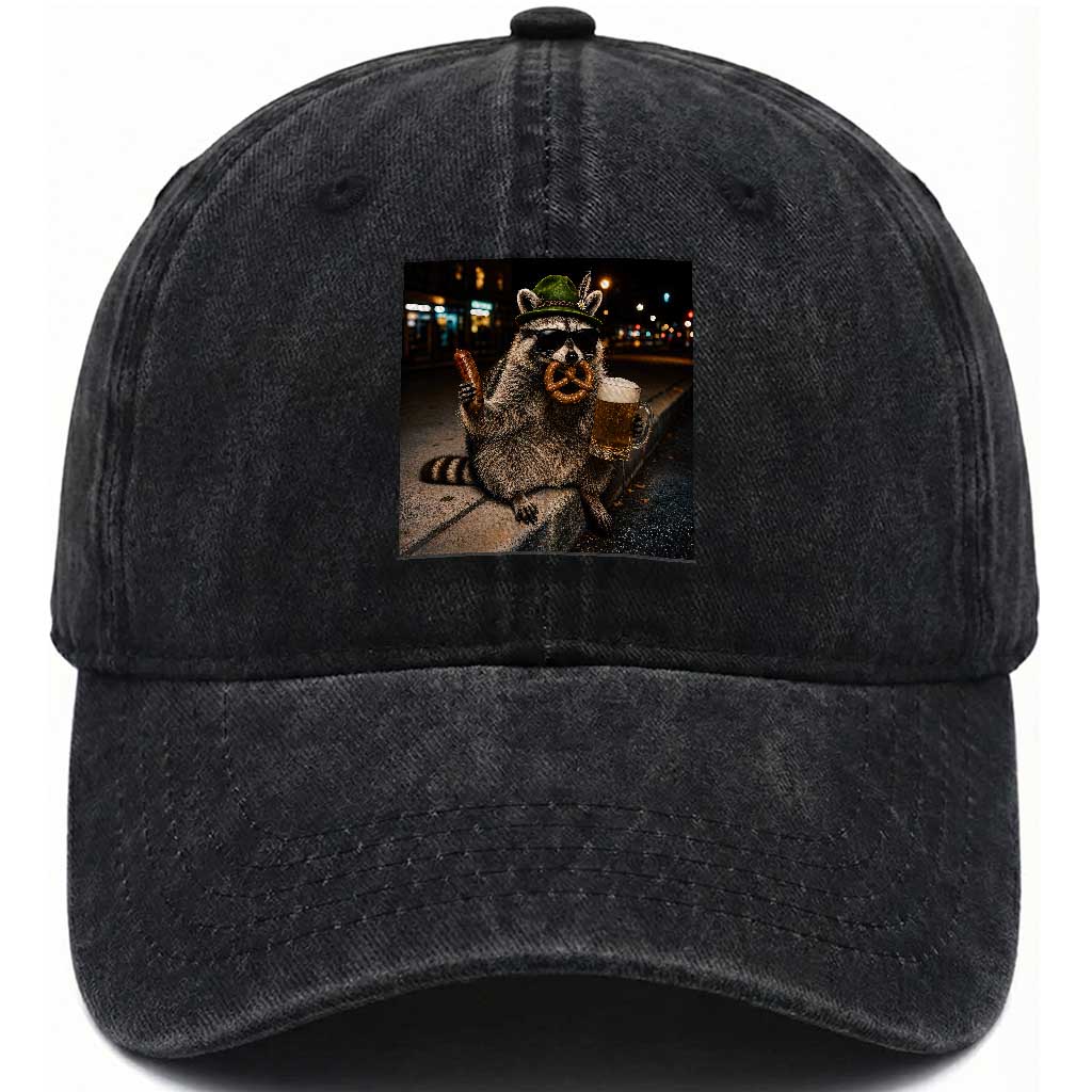 Funny Oktoberfest Raccoon Washed Cotton Baseball Cap Cute Trash Panda Beer Festival Bavarian Gift