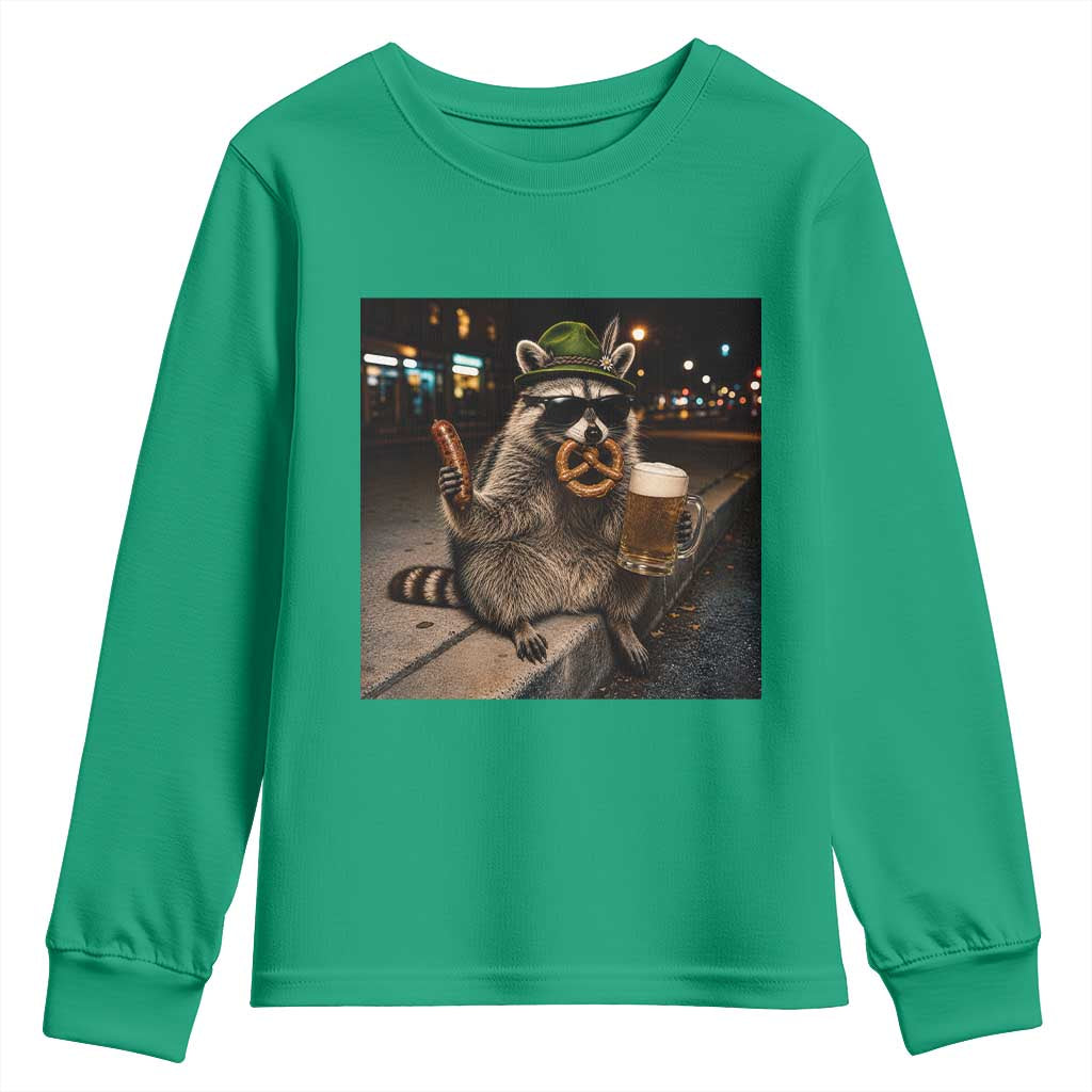 Funny Oktoberfest Raccoon Youth Sweatshirt Cute Trash Panda Beer Festival Bavarian Gift