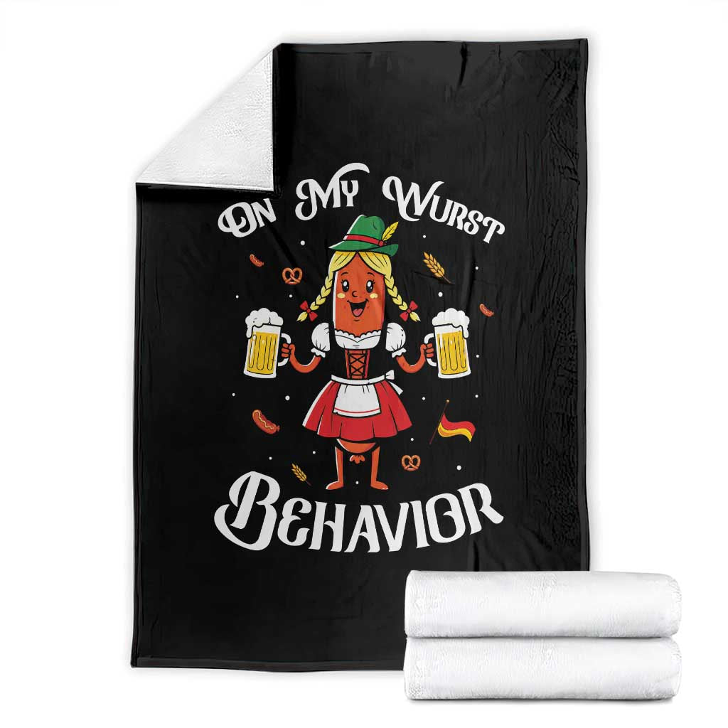 Funny Oktoberfest Sausage Dirndl German Beer Throw Blanket On My Wurst Behavior