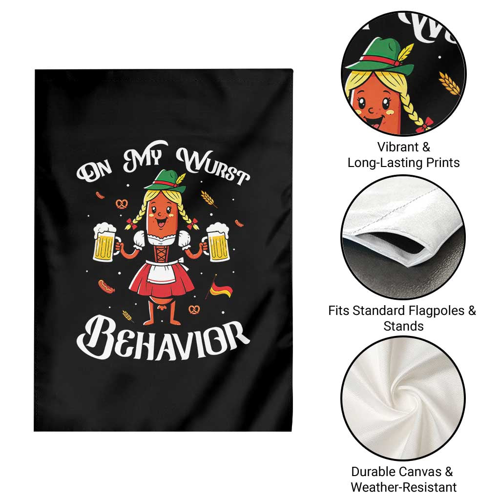 Funny Oktoberfest Sausage Dirndl German Beer Garden Flag On My Wurst Behavior