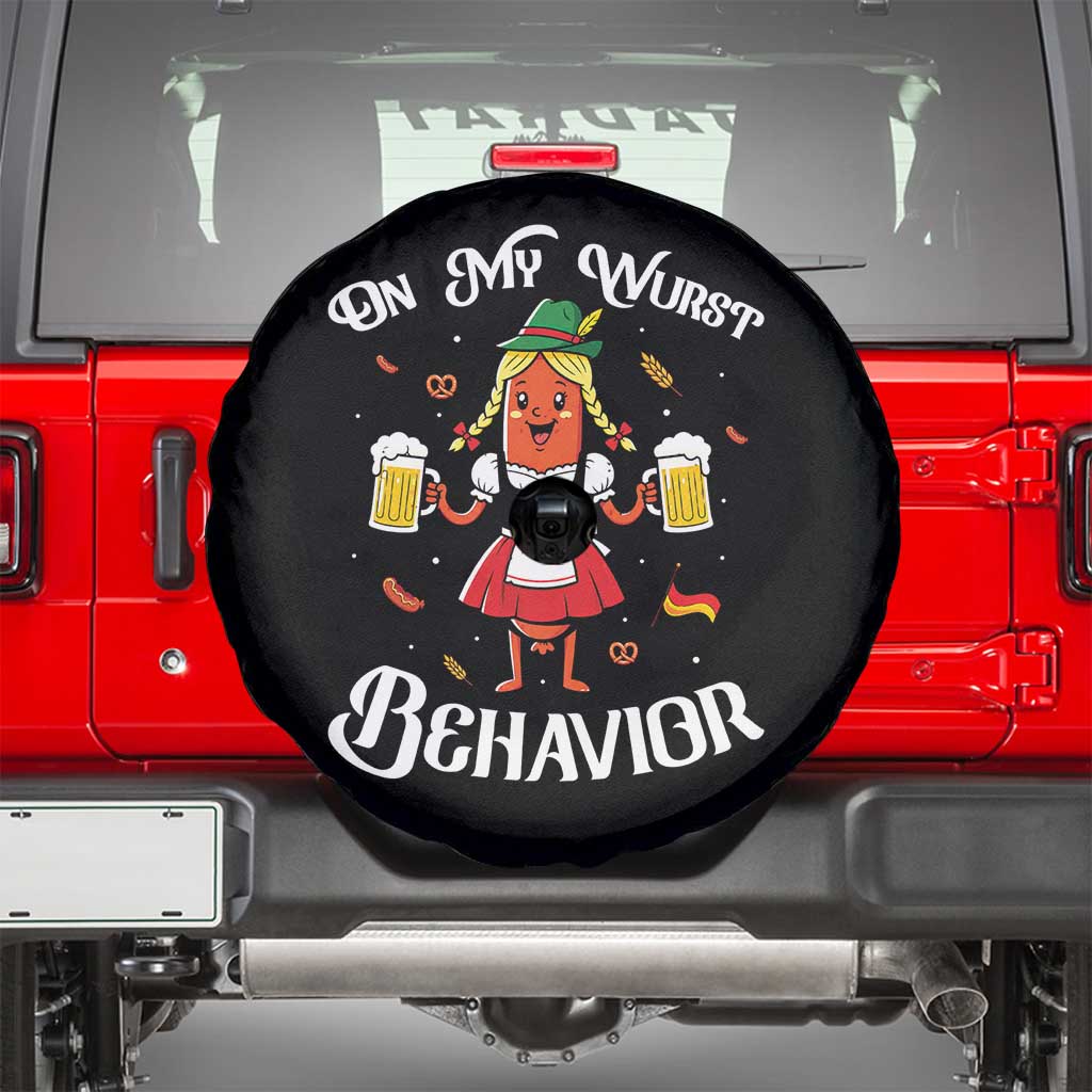Funny Oktoberfest Sausage Dirndl German Beer Spare Tire Cover On My Wurst Behavior