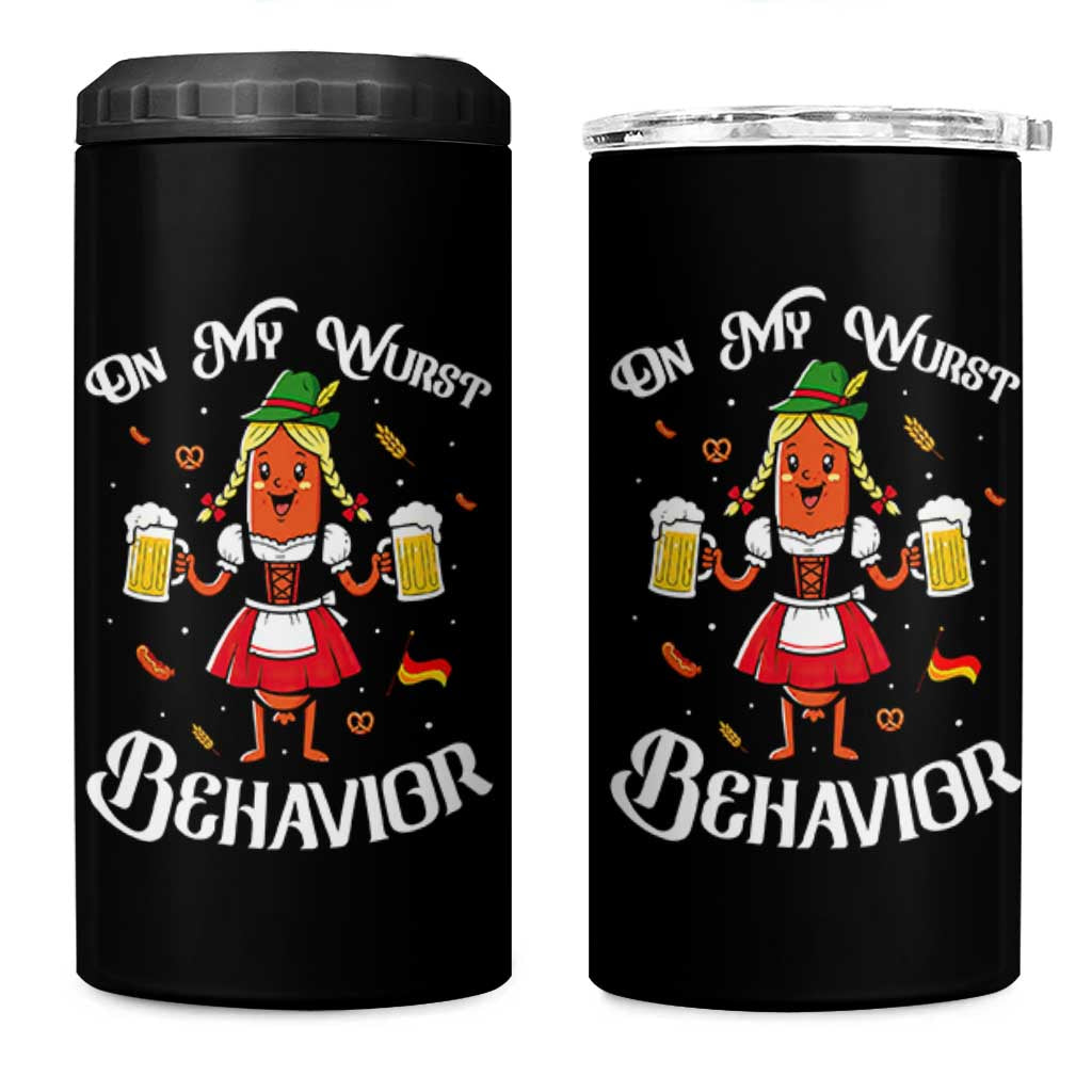 Funny Oktoberfest Sausage Dirndl German Beer 4 in 1 Can Cooler Tumbler On My Wurst Behavior