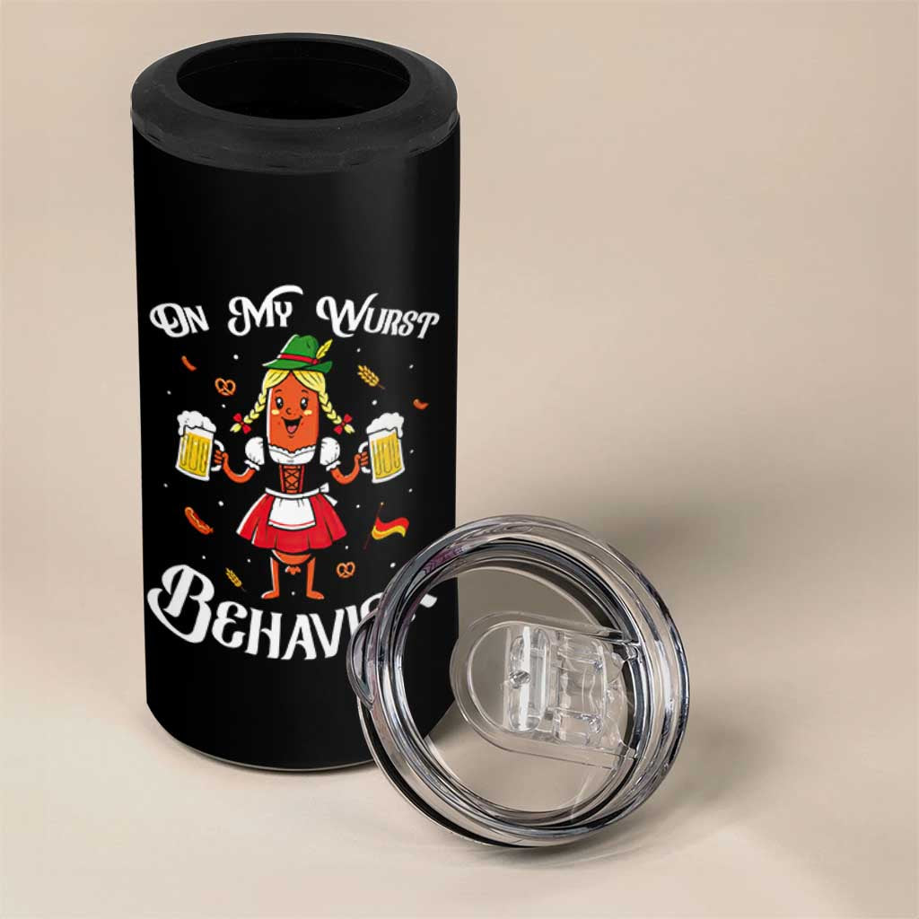 Funny Oktoberfest Sausage Dirndl German Beer 4 in 1 Can Cooler Tumbler On My Wurst Behavior