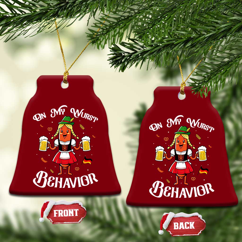 Funny Oktoberfest Sausage Dirndl German Beer Ceramic Ornament On My Wurst Behavior