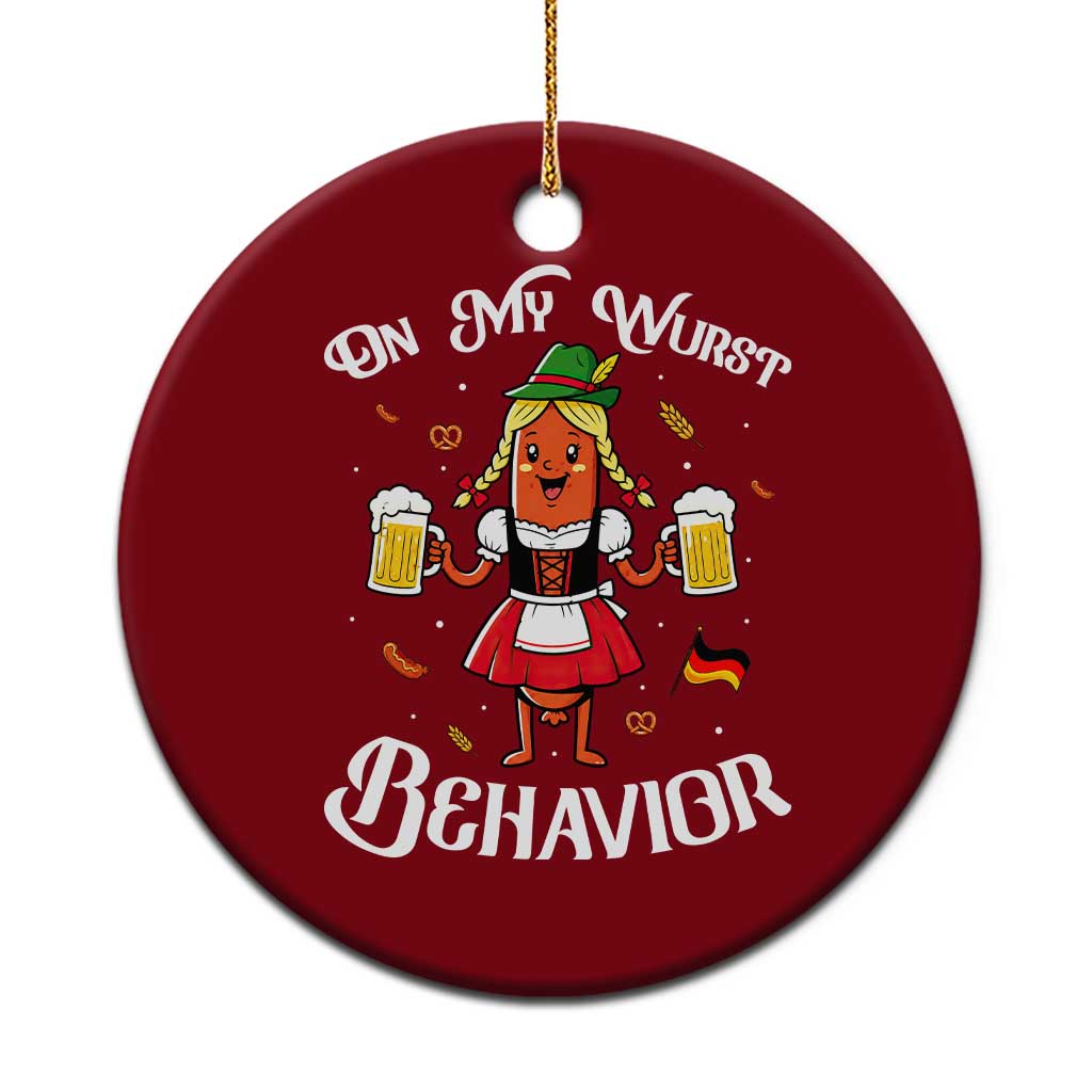 Funny Oktoberfest Sausage Dirndl German Beer Ceramic Ornament On My Wurst Behavior