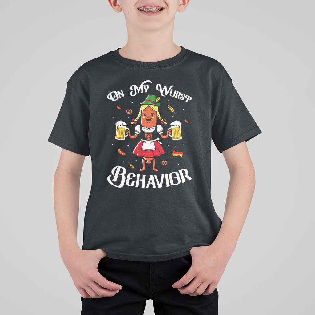 Funny Oktoberfest Sausage Dirndl German Beer T Shirt For Kid On My Wurst Behavior