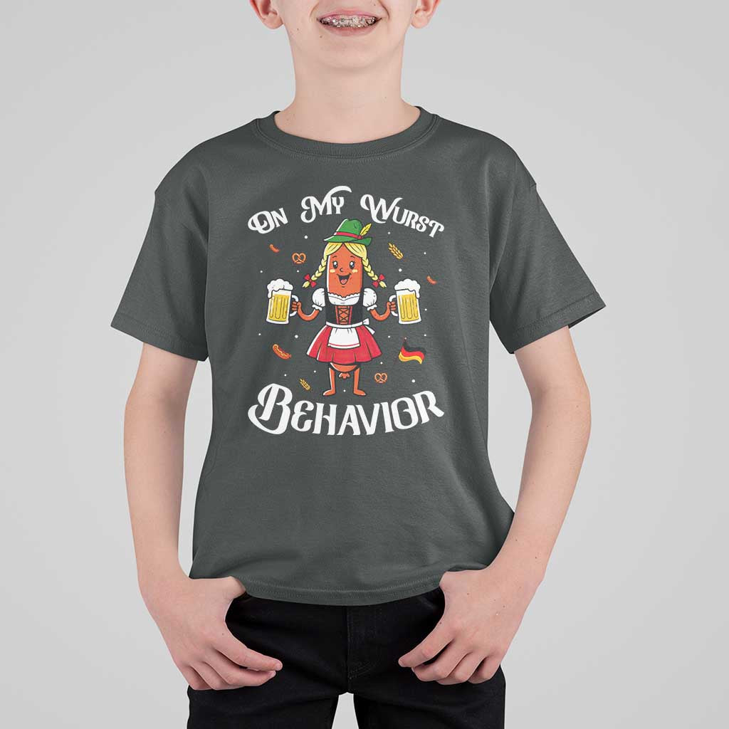 Funny Oktoberfest Sausage Dirndl German Beer T Shirt For Kid On My Wurst Behavior
