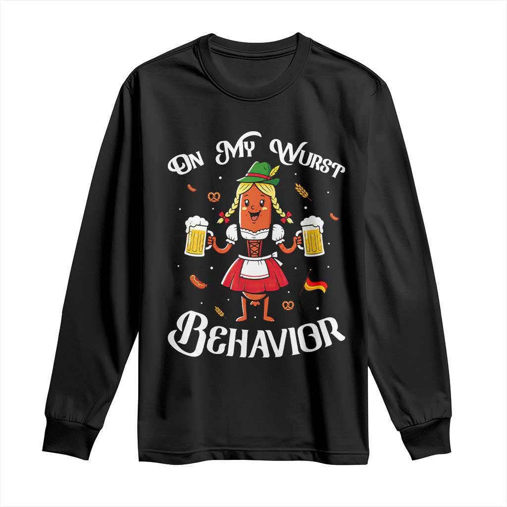 Funny Oktoberfest Sausage Dirndl German Beer Long Sleeve Shirt On My Wurst Behavior