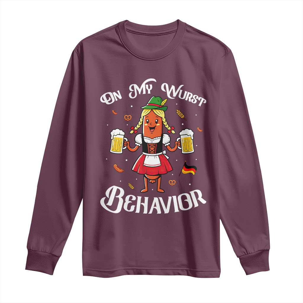Funny Oktoberfest Sausage Dirndl German Beer Long Sleeve Shirt On My Wurst Behavior