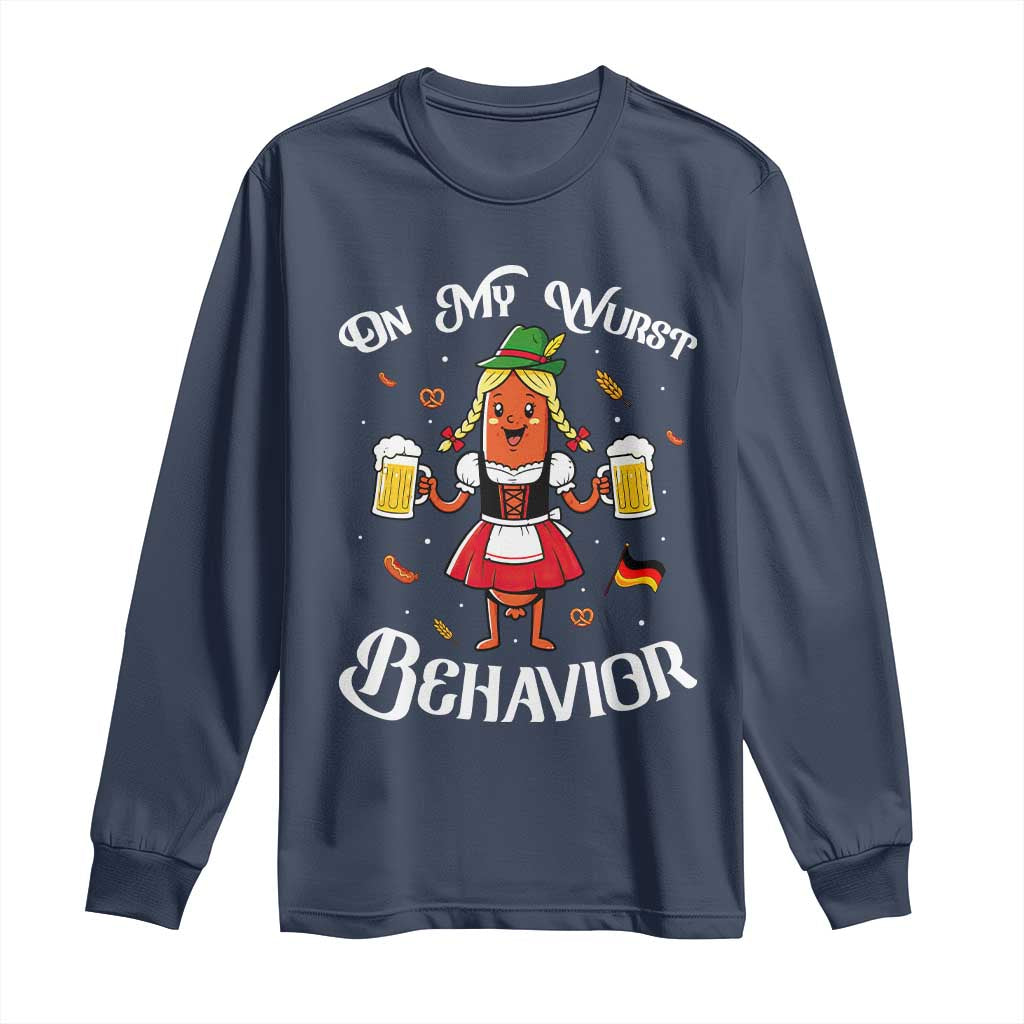 Funny Oktoberfest Sausage Dirndl German Beer Long Sleeve Shirt On My Wurst Behavior
