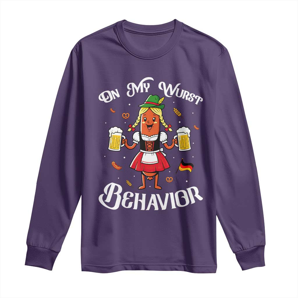 Funny Oktoberfest Sausage Dirndl German Beer Long Sleeve Shirt On My Wurst Behavior