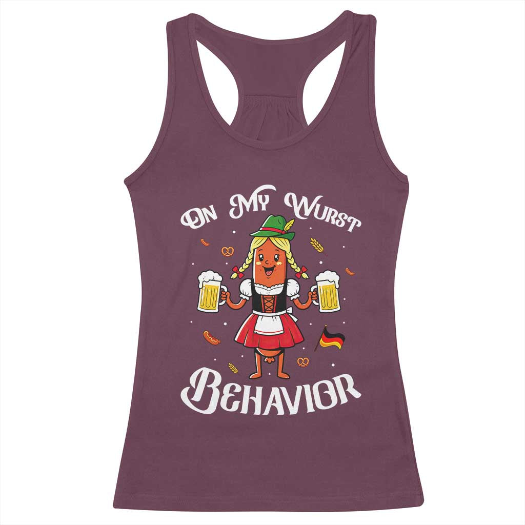 Funny Oktoberfest Sausage Dirndl German Beer Racerback Tank Top On My Wurst Behavior