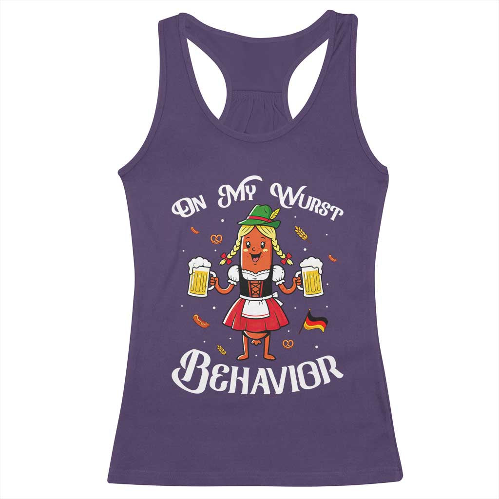 Funny Oktoberfest Sausage Dirndl German Beer Racerback Tank Top On My Wurst Behavior