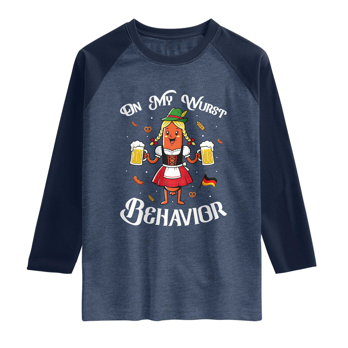 Funny Oktoberfest Sausage Dirndl German Beer Raglan Shirt On My Wurst Behavior