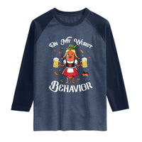 Funny Oktoberfest Sausage Dirndl German Beer Raglan Shirt On My Wurst Behavior